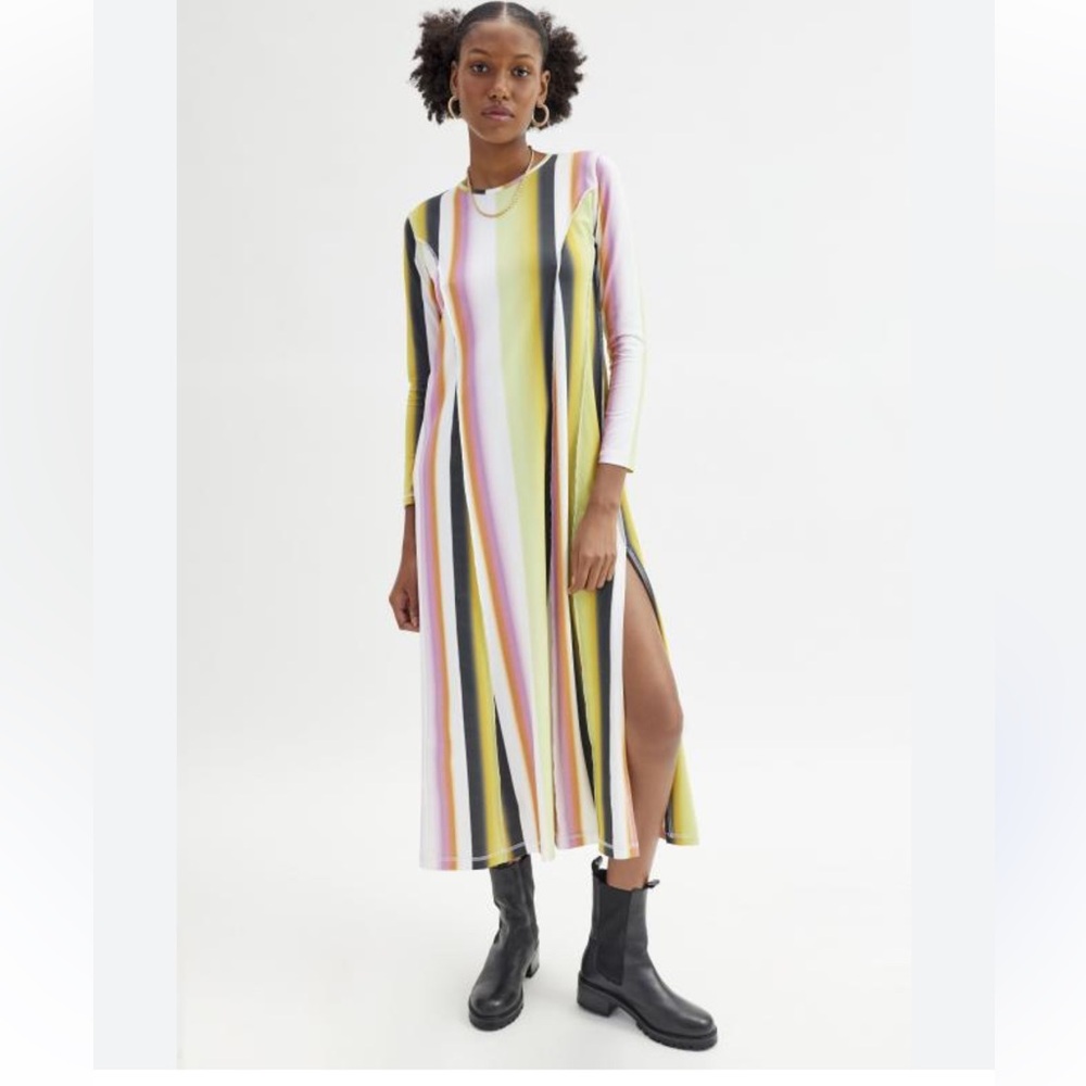 Mandinga Urban Outfitters NWT Ipa Striped Midi Dress Colorful Long sleeve XS